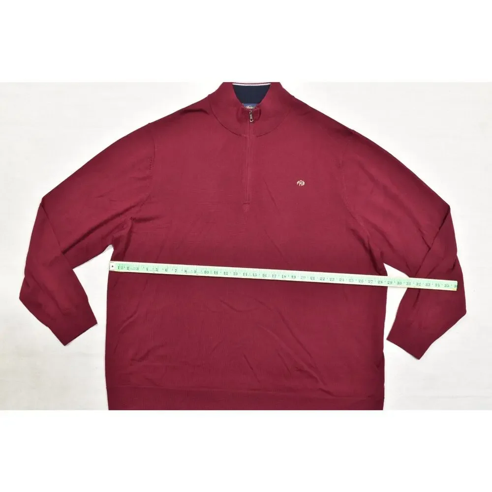 Brooks Brothers 3XLT Men's Red 1/4 Zip 100% Merino Wool Pullover Sweater Tall